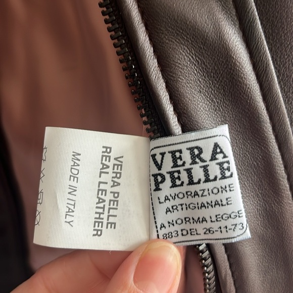 Italian Brown Leather Zip Up Jacket Made by CURGÈ Woman size Large or EU 46 NWT - Picture 8 of 9